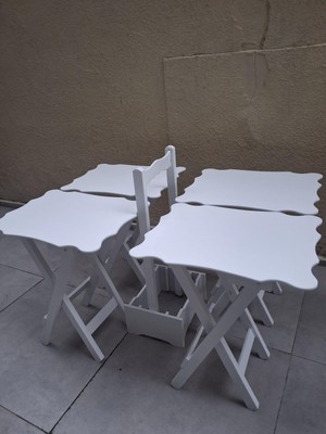 Bengi Ankara Mobilya Zigon Çanta  90561 Sehpa Dikdörtgen Model Kayın Torna Parlak Beyaz Boya El Yapım