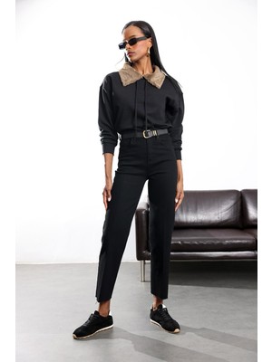 5in1Canpolat Siyah Kemerli Kesik Paça Jean 102