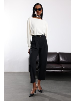 5in1Canpolat Siyah Kemerli Barrel Pantolon 31640