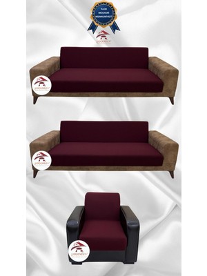 Mikro Lastikli Kaymaz Elastik Koruyucu Kolsuz Koltuk Örtüsü - Bordo - 3+3+1 (3 Parça Set)