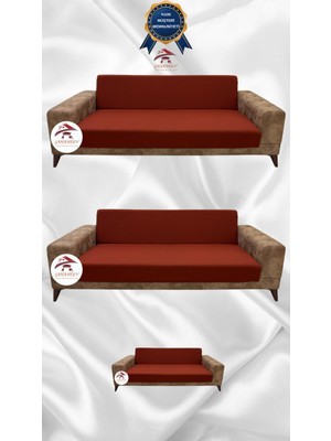 Mikro Lastikli Kaymaz Elastik Koruyucu Kolsuz Koltuk Örtüsü - Kiremit - 3+3+2 (3 Parça Set)