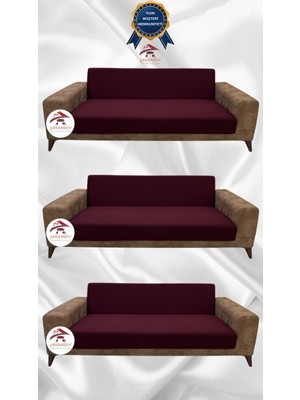 Mikro Lastikli Kaymaz Elastik Koruyucu Kolsuz Koltuk Örtüsü - Bordo - 3+3+3 (3 Parça Set)