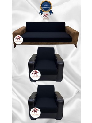 Mikro Lastikli Kaymaz Elastik Koruyucu Kolsuz Koltuk Örtüsü - Siyah - 3+1+1 (3 Parça Set)