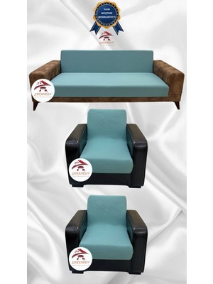 Mikro Lastikli Kaymaz Elastik Koruyucu Kolsuz Koltuk Örtüsü - Mint - 3+1+1 (3 Parça Set)