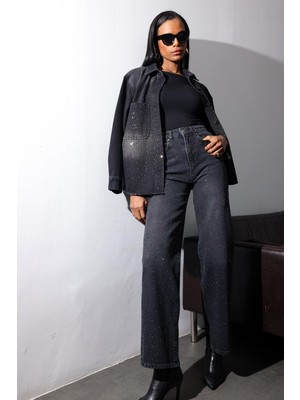 5in1Canpolat Füme Taşlı Yüksek Bel Düz Kesim Jean 5217