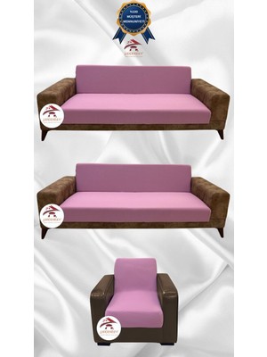 Mikro Lastikli Kaymaz Elastik Koruyucu Kolsuz Koltuk Örtüsü - Pudra - 3+3+1 (3 Parça Set)