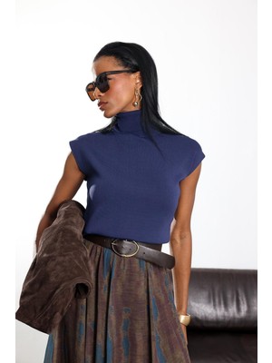 5in1Canpolat Lacivert Balıkçı Yaka Kolsuz Merserize Triko 4100