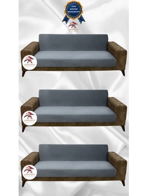 Italyan Süet Koruyucu Esnek Elastik Kolsuz Koltuk Örtüsü - Koyu Gri - 3+3+3 (3 Parça Set)