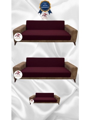 Mikro Lastikli Kaymaz Elastik Koruyucu Kolsuz Koltuk Örtüsü - Bordo - 3+3+2 (3 Parça Set)