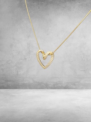 Stainless Steel Gold Renk Zirkon Taşlı Kalp Kolye