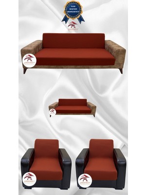 Mikro Lastikli Kaymaz Elastik Koruyucu Kolsuz Koltuk Örtüsü - Kiremit - 3+2+1+1 (4 Parça Set)