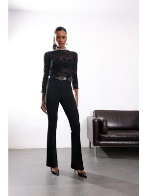 5in1Canpolat Siyah Kemerli Likralı Ispanyol Çelik Pantolon 37020