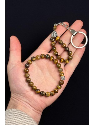 Tesbihkenti Kaplan Gözü Taşı Bilek ve Anahtarlık Set Kombini