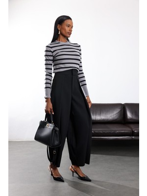 5in1Canpolat Siyah Geniş Pensli Kumaş Pantolon 17358