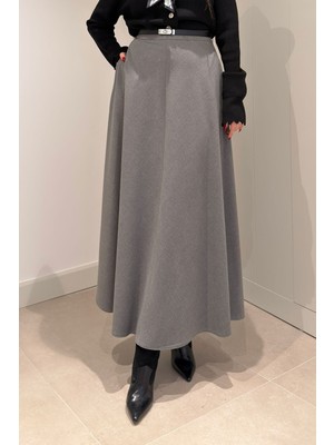 Magarde Midi Kloş Etek- Gri