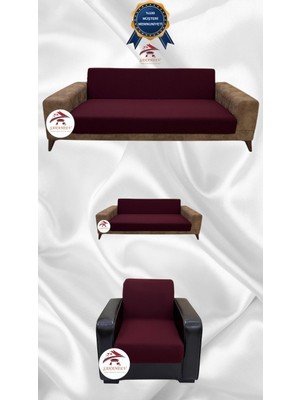 Mikro Lastikli Kaymaz Elastik Koruyucu Kolsuz Koltuk Örtüsü - Bordo - 3+2+1 (3 Parça Set)