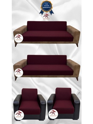 Mikro Lastikli Kaymaz Elastik Koruyucu Kolsuz Koltuk Örtüsü - Bordo - 3+3+1+1 (4 Parça Set)