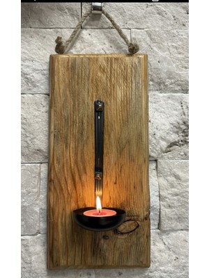 Tolga's Workshop El Yapımı Ahşap Duvar Mumluğu – Rustik Ipli Duvar Panosu (Mum Dahil)