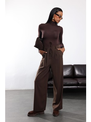 5in1Canpolat Kahverengi Bağcıklı Rahat Pantolon 3709