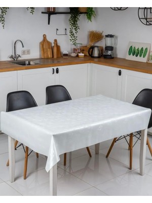 Kolay Silinebilir Leke Tutmaz Astarlı Pvc Muşamba Masa Örtüsü Çiçekli Beyaz 140 x 140 BYZT258