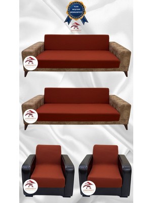 Mikro Lastikli Kaymaz Elastik Koruyucu Kolsuz Koltuk Örtüsü - Kiremit - 3+3+1+1 (4 Parça Set)