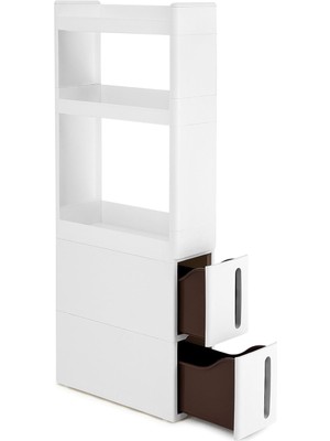 Mutfak Banyo ve Kiler Için Dar 3 Raflı 2 Çekmeceli Girintili Dolap, Mutfak Banyo ve Mahzen 17CM Geni