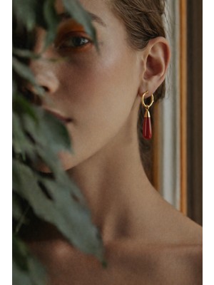GADjewellery Red Jasper Doğaltaş Damla Küpe | Kararmaz Çelik | Minimal & Şık Tasarım
