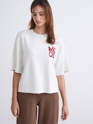 Lc Waikiki Yeni Sezon Bisiklet Yaka Pul Işlemeli Oversize Kadın Tişört