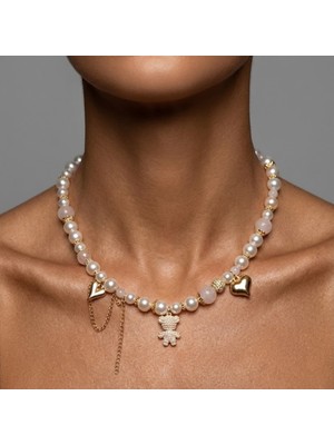 THEIA GemWorks Calli  — Pembe Kuvars & Mayorka İnci Kadın Kolye