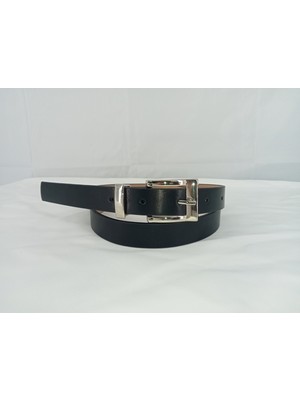 Azze 2 cm Siyah Kemer – Gümüş Görünümlü Nikel Kaplama Metal Tokalı ve Köprülü Klasik Model