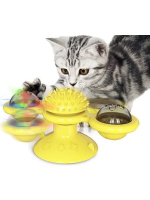 Kedi Fırıldak Oyuncak Eğlenceli Masaj Dönebilen Kedi Oyuncak Vantuzlu Catnipli ve LED Işıklı