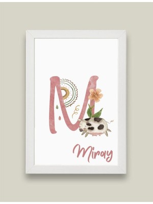 Kidilia M Harfli Bebek Odası Beyaz Duvar Tablosu Kişiye Özel Sevimli Hayvancıklar Tasarımlı 21X30CM