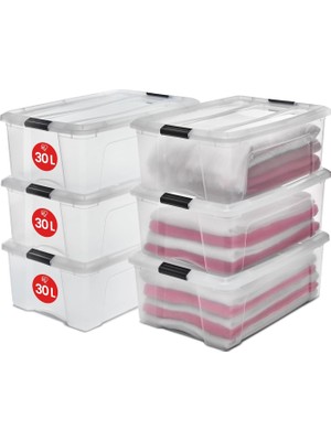 , 6'lı Set Istiflenebilir Saklama Kutuları Klik Kilitli – New Top Box Ntb-30 – Plastik, Şeffaf, 6 x