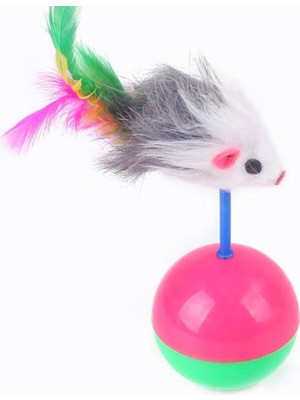 Kedi Oyun Topu Tüylü Fareli Hacı Yatmaz Eğitici Yavru Kedi Fare Kovalama Oyuncağı