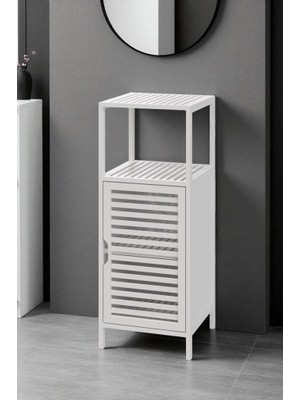 Digithome Bambu Beyaz Lake 1 Kapaklı 2 Raflı Banyo Düzenleyici Organizer Dik Dolap DB-0044