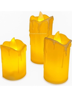 3’lü Farklı Boylarda Işık Dekoratif Elektronik Mum Seti Kokusu Olmayan Enerji Tasarruflu Gece Lambas