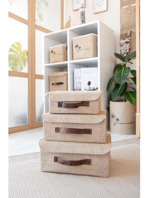 Jüt Kapaklı Dolap Içi Organizer Takı, Makyaj, Banyo, Ofis Düzenleyici Saklama 35X26X15 cm