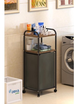 Dehalimited 2 Raflı Frenli Tekerlekli Çamaşır Sepeti Banyo Dolabı Kirli Sepetli Banyo Düzenleyici Ça