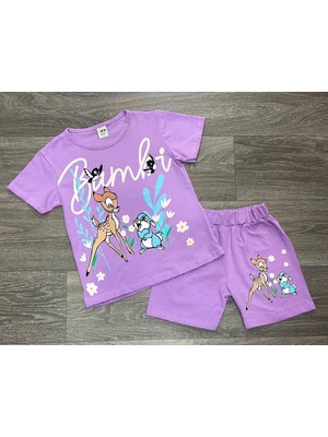 Deniz Home Wear Kısa Kollu Geyik Desenli Pamuk Kız Çocuk Şortlu Alt Üst Takım