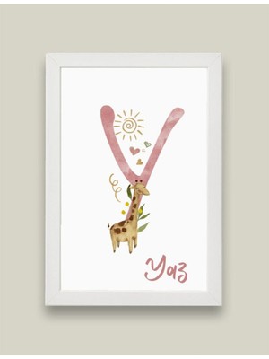 Kidilia Y Harfli Bebek Odası Beyaz Duvar Tablosu Kişiye Özel Sevimli Hayvancıklar Tasarımlı 21X30CM