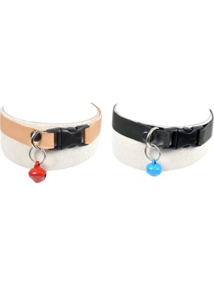 X-Perk Suni Zilli Kedi Köpek Tasması 2'li Set Siyah Krem Renk