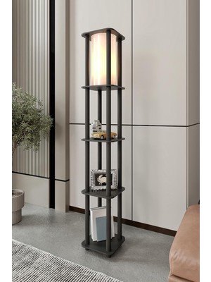 Vento Store Estantes Kare Lambader – Fonksiyonel 3 Raflı Ahşap Gövde, 24X24 cm Kare Taban, 140 cm Yükseklik, E27