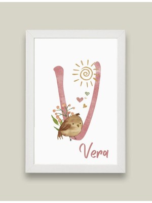 Kidilia V Harfli Bebek Odası Beyaz Duvar Tablosu Kişiye Özel Sevimli Hayvancıklar Tasarımlı 21X30CM