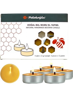 Petekoğlu (6 Adet) Tealight Mum Doğal Petek Balmumu Mum Standart Boy