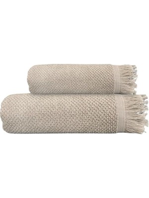 2'li Bej Jelena Havlu SETI%100 Pamuk - 1 Adet El Havlusu 50X90 ve 1 Adet Banyo Havlusu 70X140