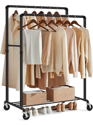 Songmıcs Elbise Askısı, Elbise Askısı, 2 Elbise Askısı ve Raflı Elbise Askısı, Tekerlekler, 110 Kg'a