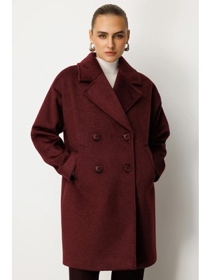Eskişehir Mağazacılık Ekol Kadın Düğmeli Bordo Manto 06049