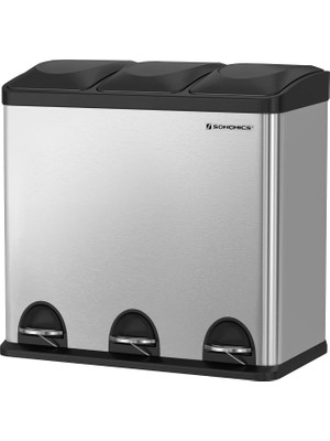 Songmıcs 54 Litre Pedallı Mutfak Çöp Kovası, 3 Bölmeli, Iç Kovalar, Atık Ayırma Için 6 Etiket, Atık