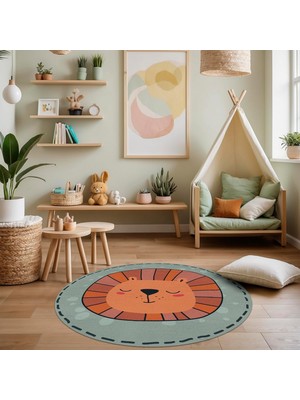 Depoba Marta Şönil Kaymaz Pamuk Tabanlı Yıkanabilir Antibakteriyel Yuvarlak Çocuk Halısı 120X120