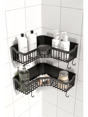 Banyor Köşelik Yapışkanlı Banyo Rafı, 2'li Banyo Düzenleyici, Duş Rafı Organizer Şampuanlık, Plastik